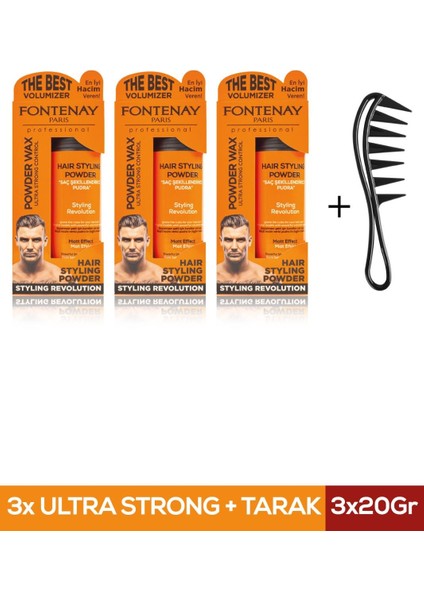 Saç Şekillendirici Pudra Toz Wax Ultra Strong Turuncu 20GR X3 + Şekil Tarağı 4'lü Set