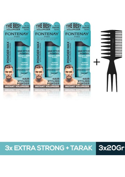 Saç Şekillendirici Pudra Toz Wax Mat Effect Mavı 20GR X3 + Şekil Tarağı 4'lü Set