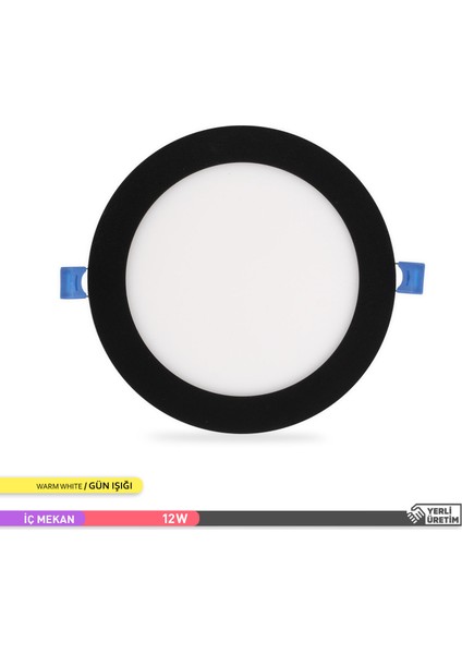 12W Sıva Altı Yuvarlak LED Panel Armatür Siyah Gövde 3000K Gün Işığı