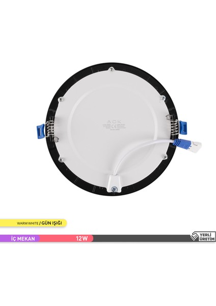 12W Sıva Altı Yuvarlak LED Panel Armatür Siyah Gövde 3000K Gün Işığı