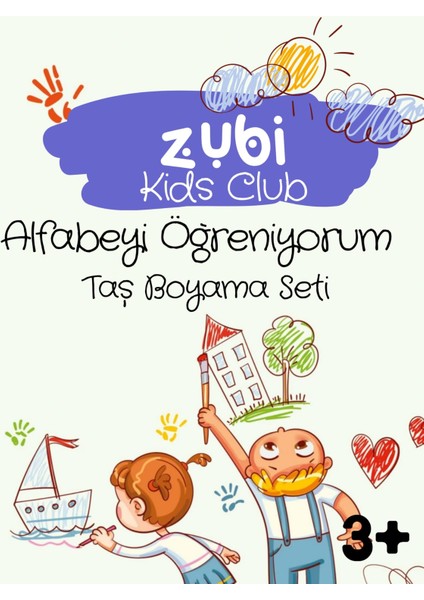 Taş Boyama Alfabe Öğreniyorum 3 Yaş Üstü Zeka Geliştirici 6 Renk Akrilik Boyalı Fırçalı Aktivite Seti