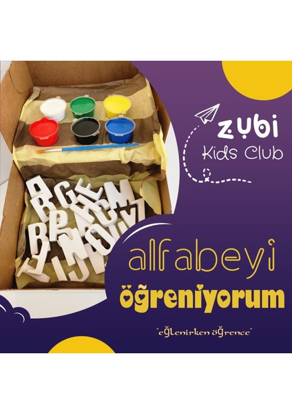 Taş Boyama Alfabe Öğreniyorum 3 Yaş Üstü Zeka Geliştirici 6 Renk Akrilik Boyalı Fırçalı Aktivite Seti