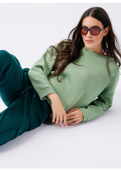 Bisiklet Yaka Düz Su Yeşili Kadın Sweatshırt RAVELLO fiyatları