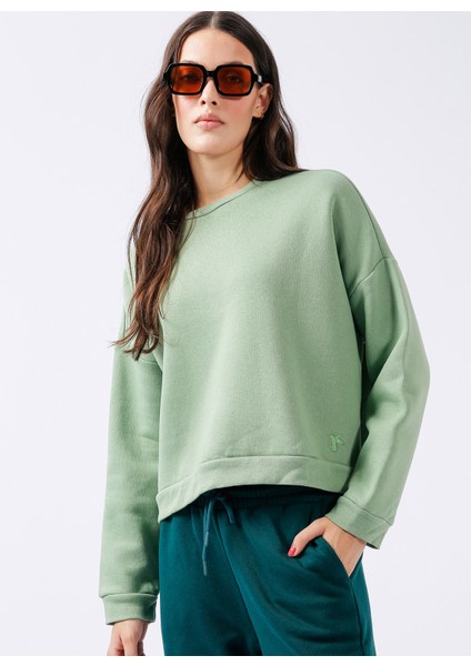 Bisiklet Yaka Düz Su Yeşili Kadın Sweatshırt RAVELLO modelleri