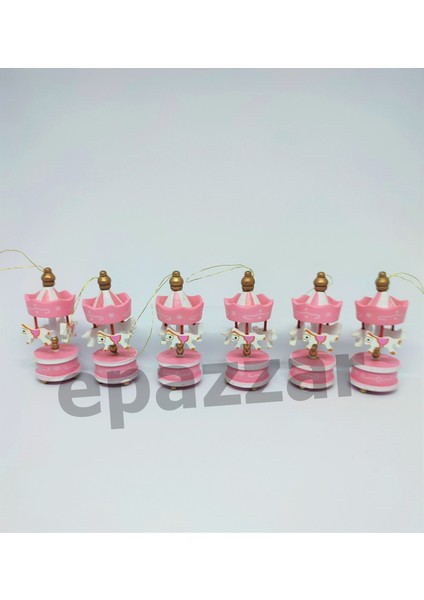 Pembe Ahşap Mini Atlı Karınca 6lı Set Nostaljik Ahşap El Yapımı Atlı Karınca Dekoratif 6'lı Süsler