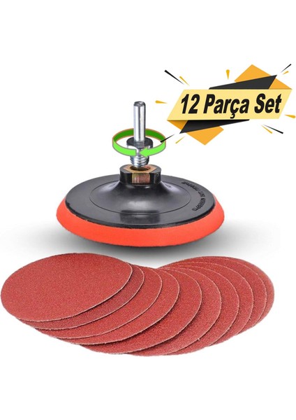 Cırt Zımpara Seti + Matkap Aparatı + 115 mm Taban (12 Parça Set)