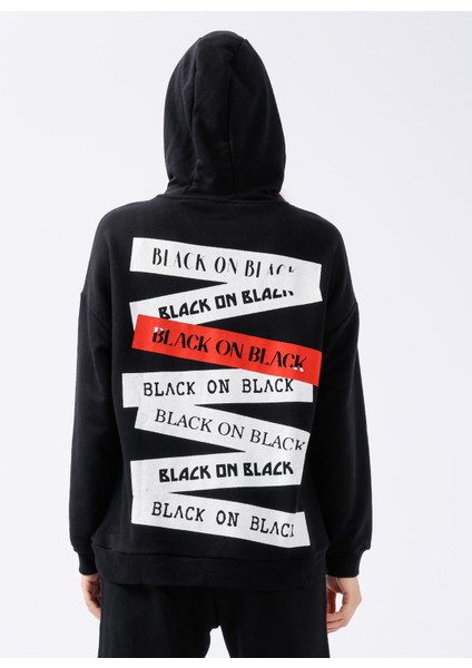 Kapüşon Yaka Baskılı Siyah Kadın Sweatshirt K-Patro