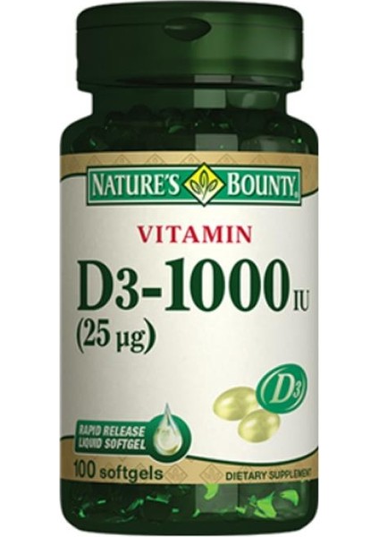 Natures Bounty Vitamin D3-1000 Iu Takviye Edici Gıda100 Jelatin Kaplet