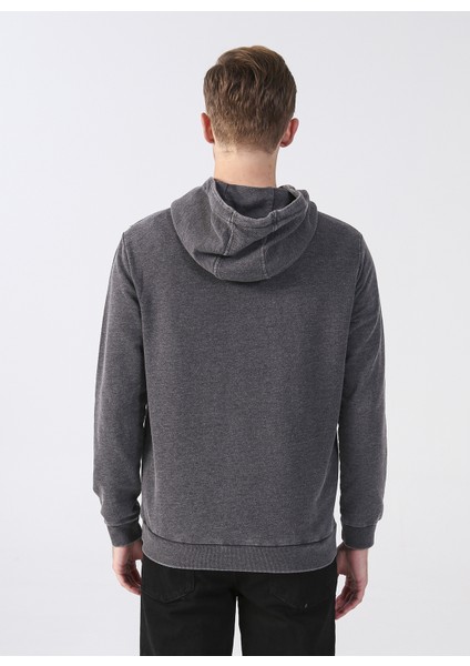 Kapüşon Yaka Baskılı Antrasit Erkek Sweatshirt E-Washed