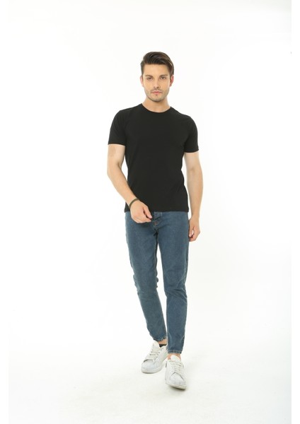 %100 Pamuk Basic T-Shirt (Rahat Giyim) - Erkek - Siyah