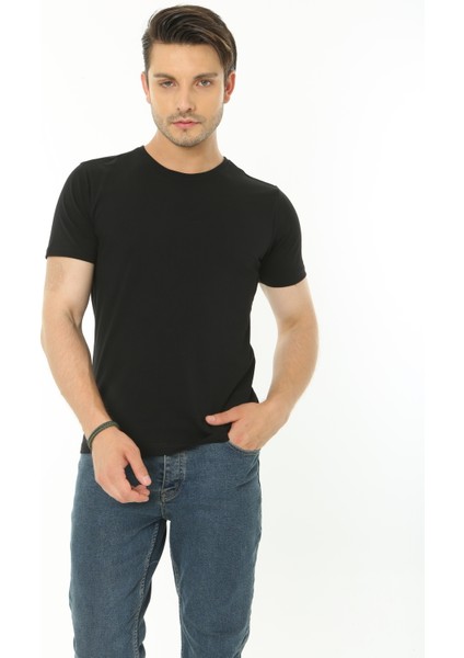 %100 Pamuk Basic T-Shirt (Rahat Giyim) - Erkek - Siyah fiyatları
