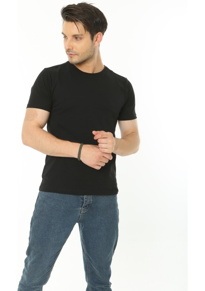 %100 Pamuk Basic T-Shirt (Rahat Giyim) - Erkek - Siyah modelleri