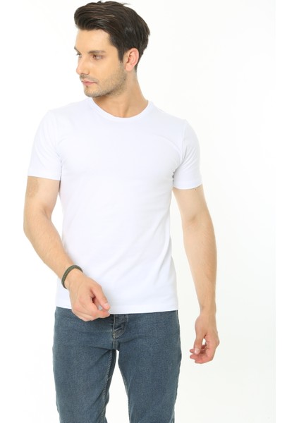 %100 Pamuk Basic T-Shirt (Rahat Giyim) - Erkek - Beyaz modelleri