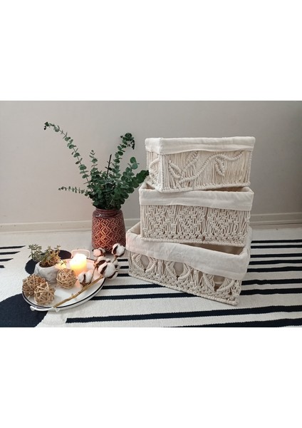 Makrome Sepet - Çok Amaçlı Organizer - Gazete ve Dergilik - Banyo Sepeti fırsatları