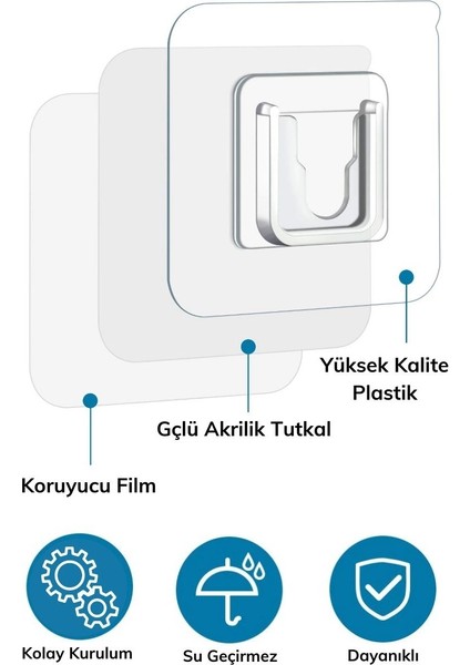 Kızaklı Eşya Sabitleme Askısı 10 Adet Şeffaf Çift Taraflı Yapışkanlı Geçmeli Klips