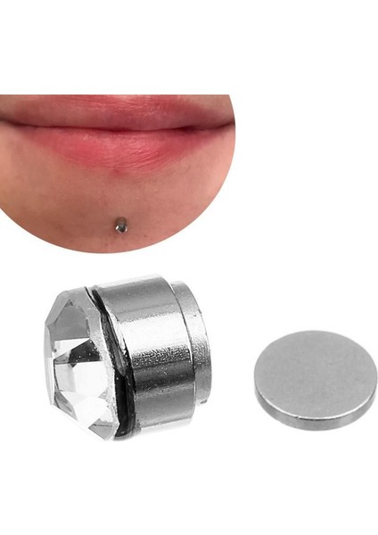 3mm Mıknatıslı Küpe Ince Beyaz Zirkon Taşlı 1 Çift Burun Kulak Dudak Hızma Manyetik Çelik