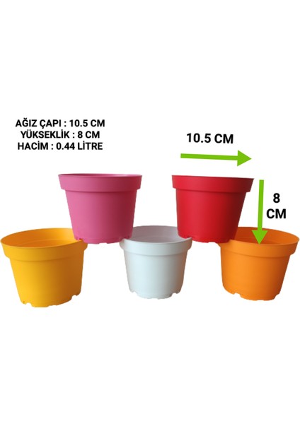 10 Adet 5 Renkli Plastik Saksı (10.5 CM.LİK) Alt Tabaksız