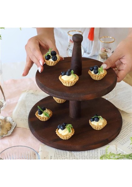 Ahşap İki Katlı Sunum Tabağı