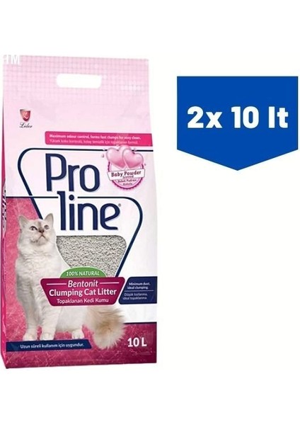 Proline Bebek Pudrası Kokulu Kedi Kumu 10 Lt x 2 Adet