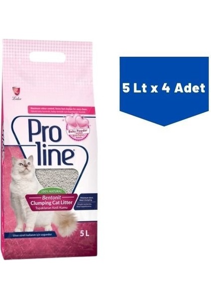 Pro Line Proline Bebek Pudrası Kokulu Kedi Kumu 5 Lt x 4 Adet