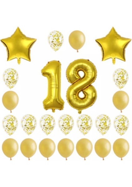 18 Yaş Konfetili Balon Doğum Günü Seti Gold