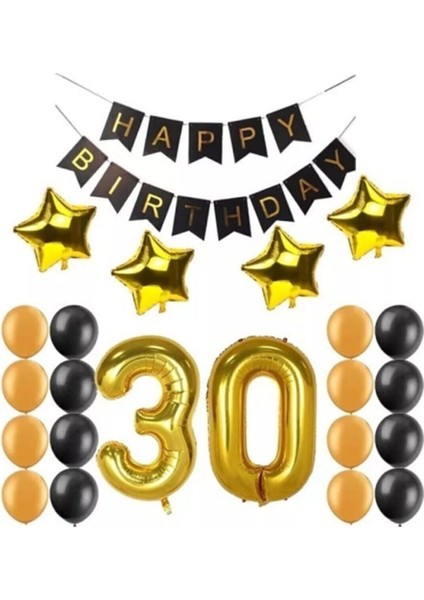 30 Yaş Folyo Balon Happy Bırthday Banner Yazı Doğum Günü Seti Parti Seti