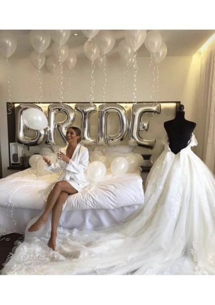 Gümüş Bride 34 Inç 70 cm Folyo Balon 20 Adet Metalik Beyaz Balon Set