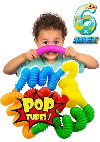 Popit 6'lı Uzayan Renkli Hortum Oyuncak Popit Stres Giderici Pop Tubes Eğlenceli Eğitici Oyuncak ( 6 Adet )