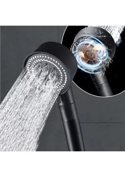 Atlasteknik Siyah Turbo 5 Fonksiyonlu Pervaneli Duş Başlığı El Duşu1.sınıf