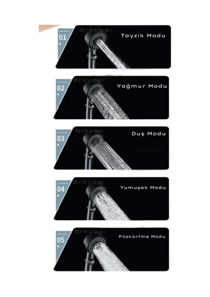 Atlasteknik Siyah Turbo 5 Fonksiyonlu Pervaneli Duş Başlığı El Duşu1.sınıf fiyatları