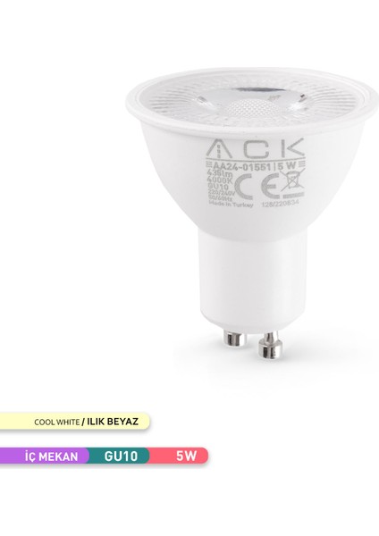 5W Reflektörlü LED Ampul 4000K Ilık Beyaz 5W GU10