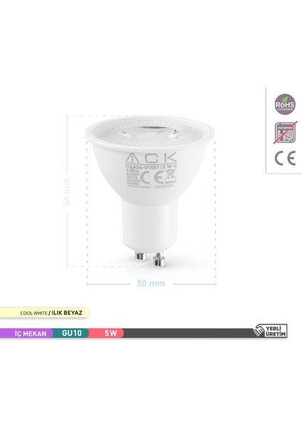 5W Reflektörlü LED Ampul 4000K Ilık Beyaz 5W GU10