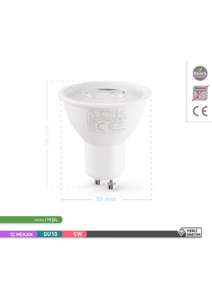 5W Reflektörlü LED Ampul Yeşil GU10