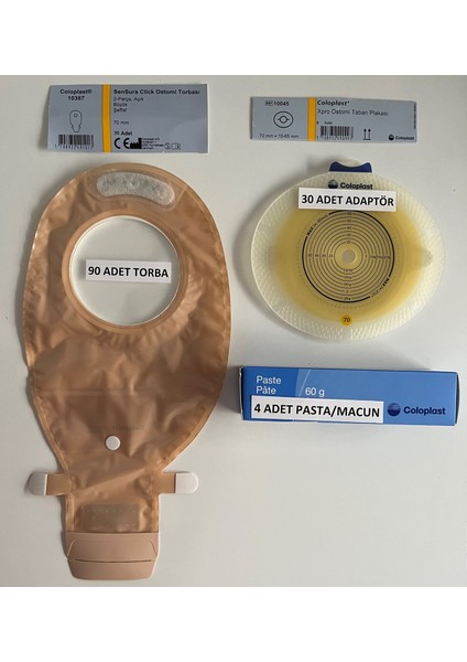 Ostomi Torbası Şeffaf-70 Mm-90 Adet/Ostomi Adaptörü -30 Adet/Pasta 60gr-4 Adet