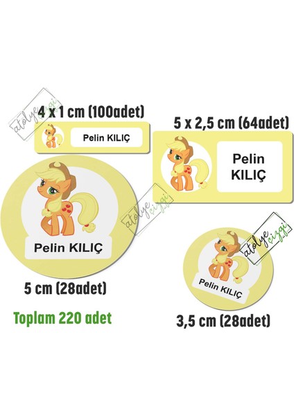 Sarı Pony Okul Etiketi Kalem Defter Etiketi Isme Özel