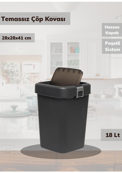 Jet’s Home Banyo Çöp Kovası 18 Lt Temassız Çöp Kutusu Antrasit