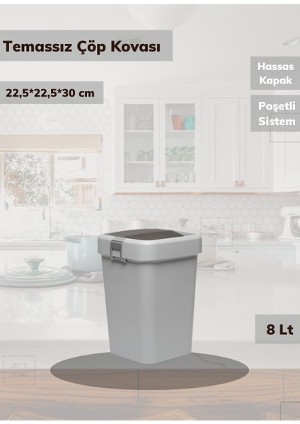 Jet’s Home Tezgah Üstü Çöp Kovası 8 Lt Temassız Çöp Kovası Gri