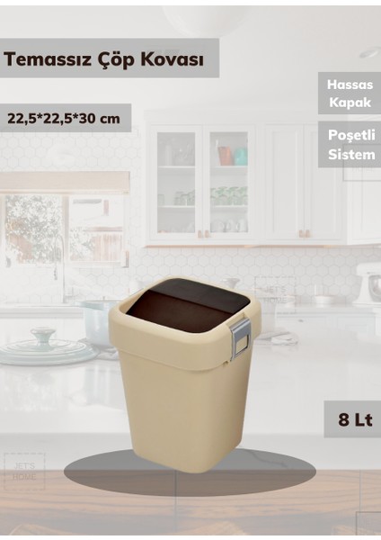 Jet’s Home Tezgah Üstü Çöp Kovası 8 Lt Temassız Çöp Kovası Bej