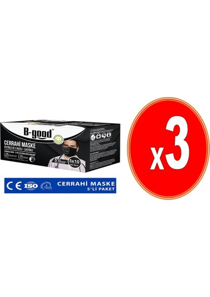 Cerrahi Maske 50'Li Siyah - 3 Paket