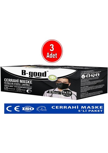 Cerrahi Maske 50'Li Siyah - 3 Paket