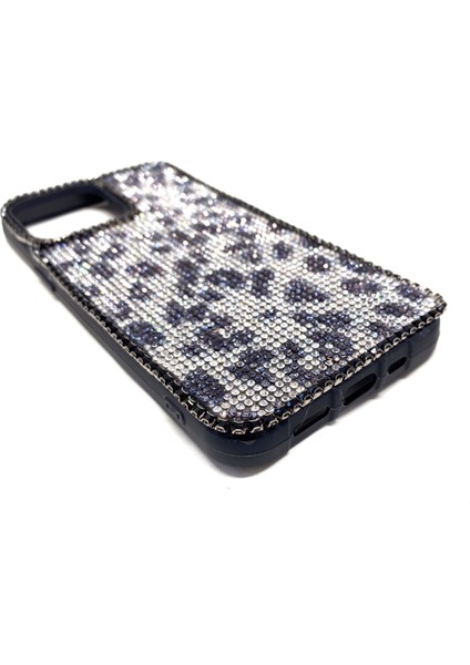 iPhone 13 Pro Max Swarovski Kristal Taşlı Bayan Siyah Telefon Kılıfı Siyah Gümüş Leopar Desen fiyatları