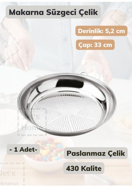 Jet’s Home Makarna Süzgeci 33 cm Paslanmaz Çelik Süzgeç Ince