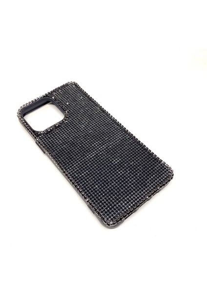 iPhone 13 Pro Max Swarovski Kristal Taşlı Bayan Siyah Telefon Kılıfı Siyah Taşlı
