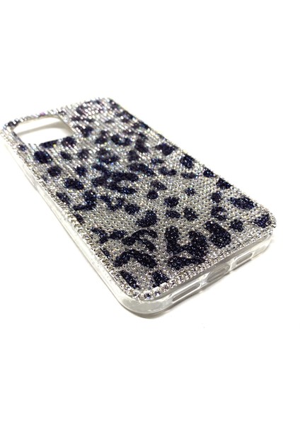 iPhone 12 Swarovski Kristal Taşlı Bayan Şeffaf Telefon Kılıfı Siyah Gümüş Leopar Desen fiyatları
