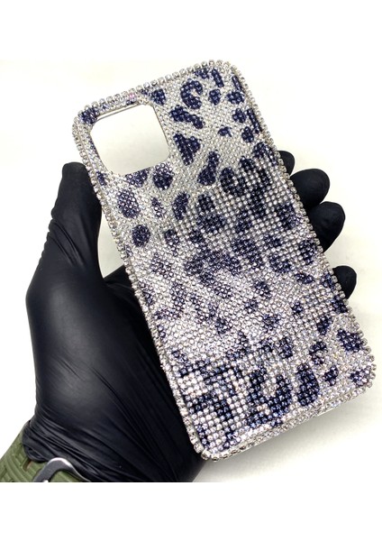 iPhone 12 Swarovski Kristal Taşlı Bayan Şeffaf Telefon Kılıfı Siyah Gümüş Leopar Desen modelleri