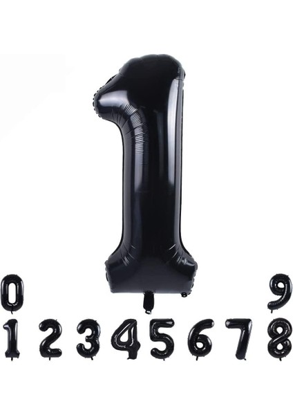 1 Siyah Rakam Folyo Balon 34" Inc 82 cm