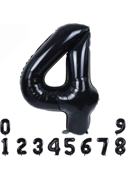 4 Dört Siyah Rakam Folyo Balon 34" Inc 82 cm