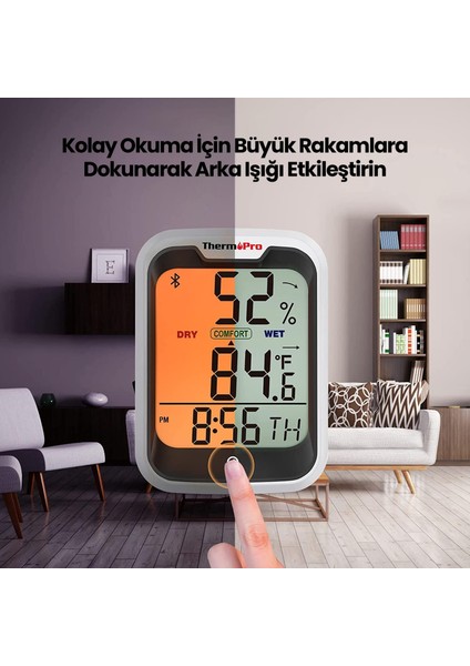 Npo Thermopro TP358 Telefon Kontrollü, Saatli, Takvimli, Iç Mekan Sıcaklık ve Nem Ölçer Termometre