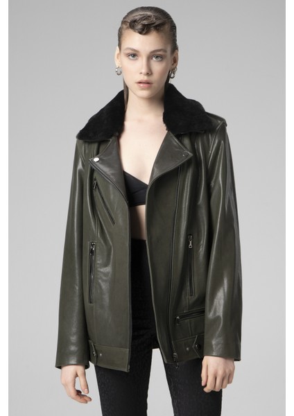 WM020 Savaki Gerçek Deri Yaka Kürklü Kadın Mont