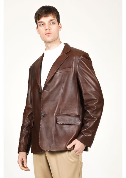 E2246 Gerçek Deri Erkek Blazer Ceket